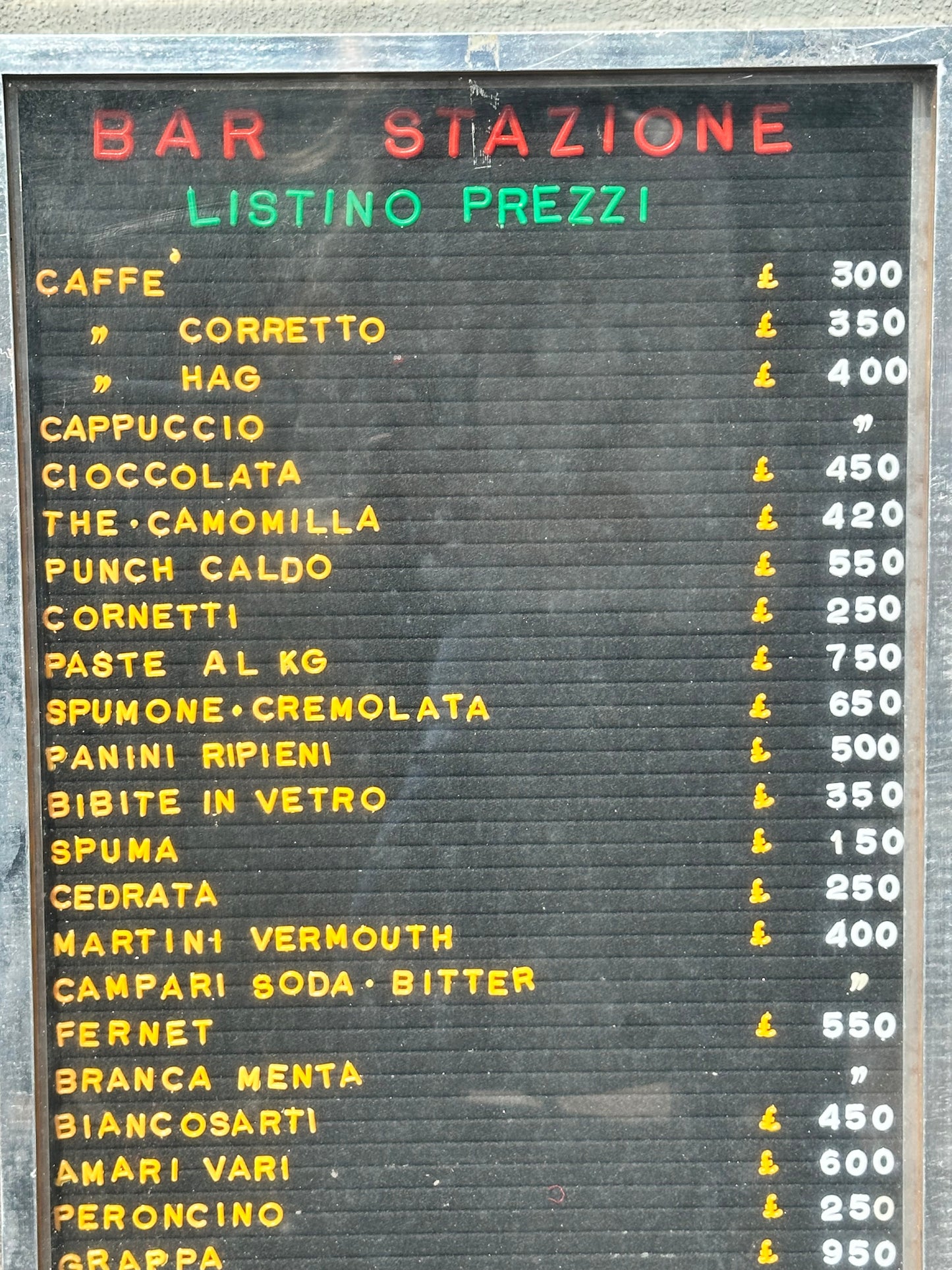 Listino prezzi - Bar Stazione
