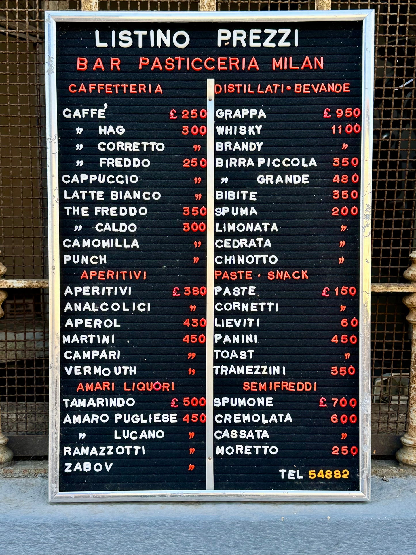 Listino prezzi Bar Milan