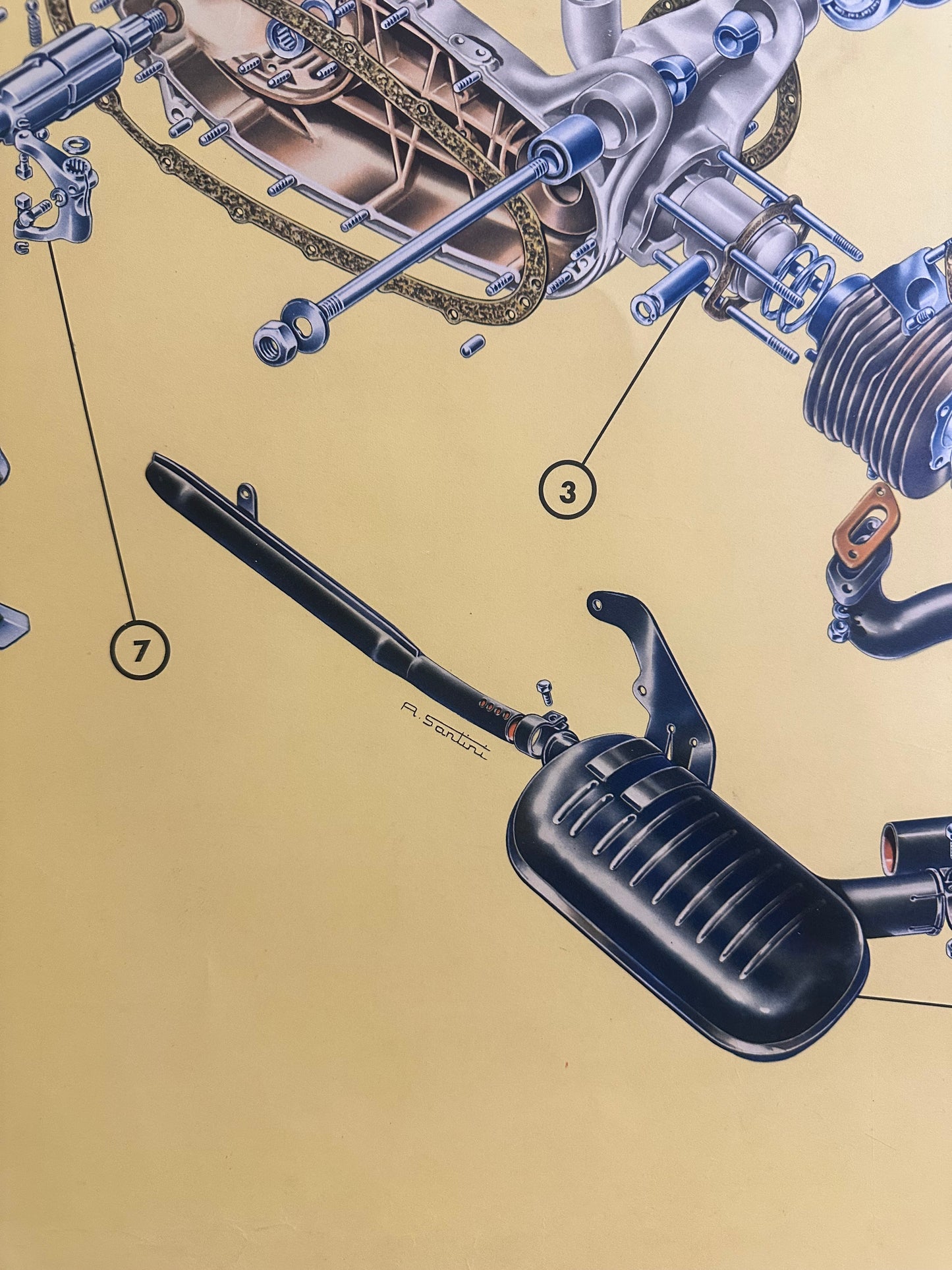 Manifesto originale pubblicitario - Spaccato motore Lambretta