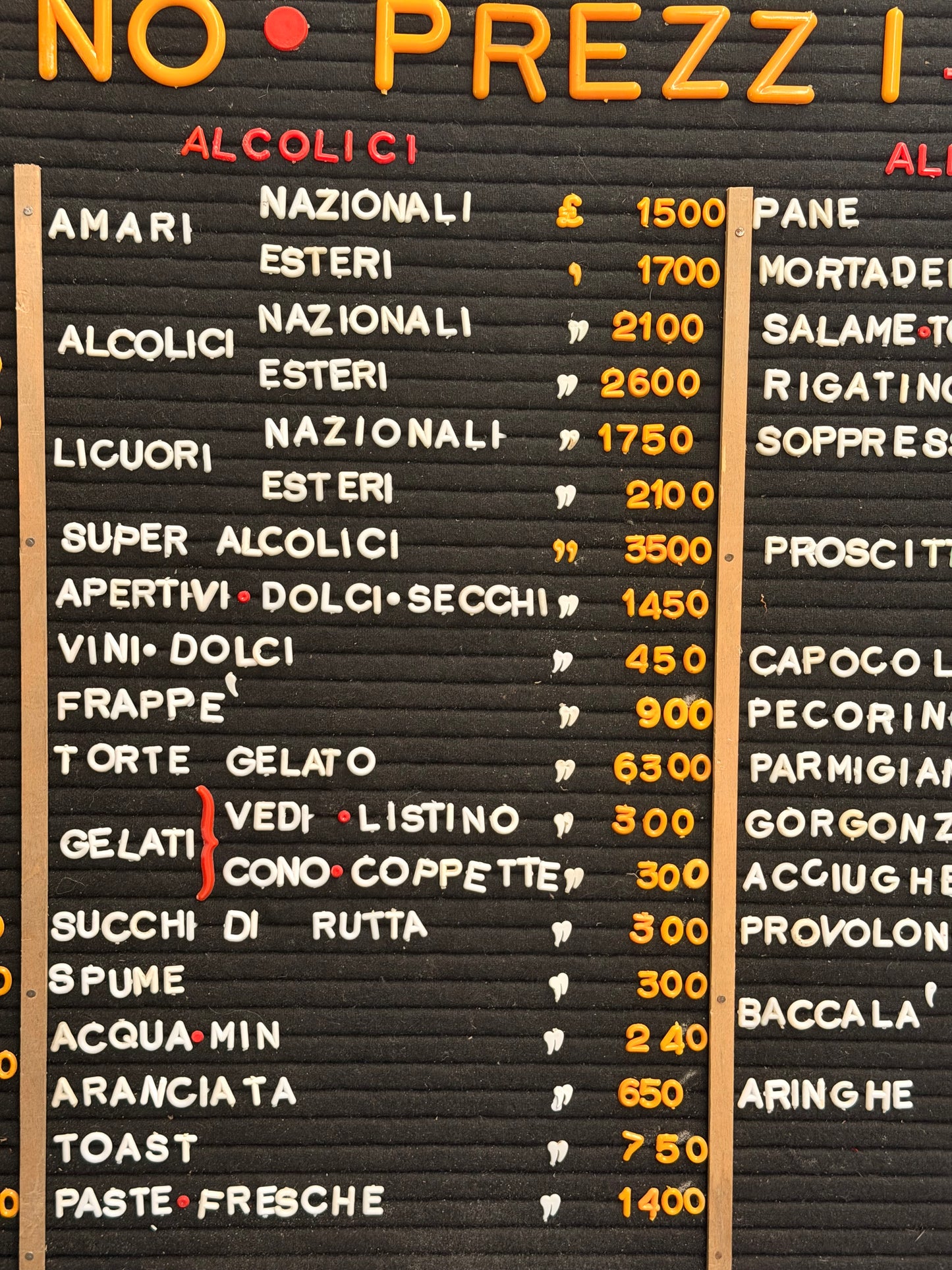 Listino prezzi - Bar Roma