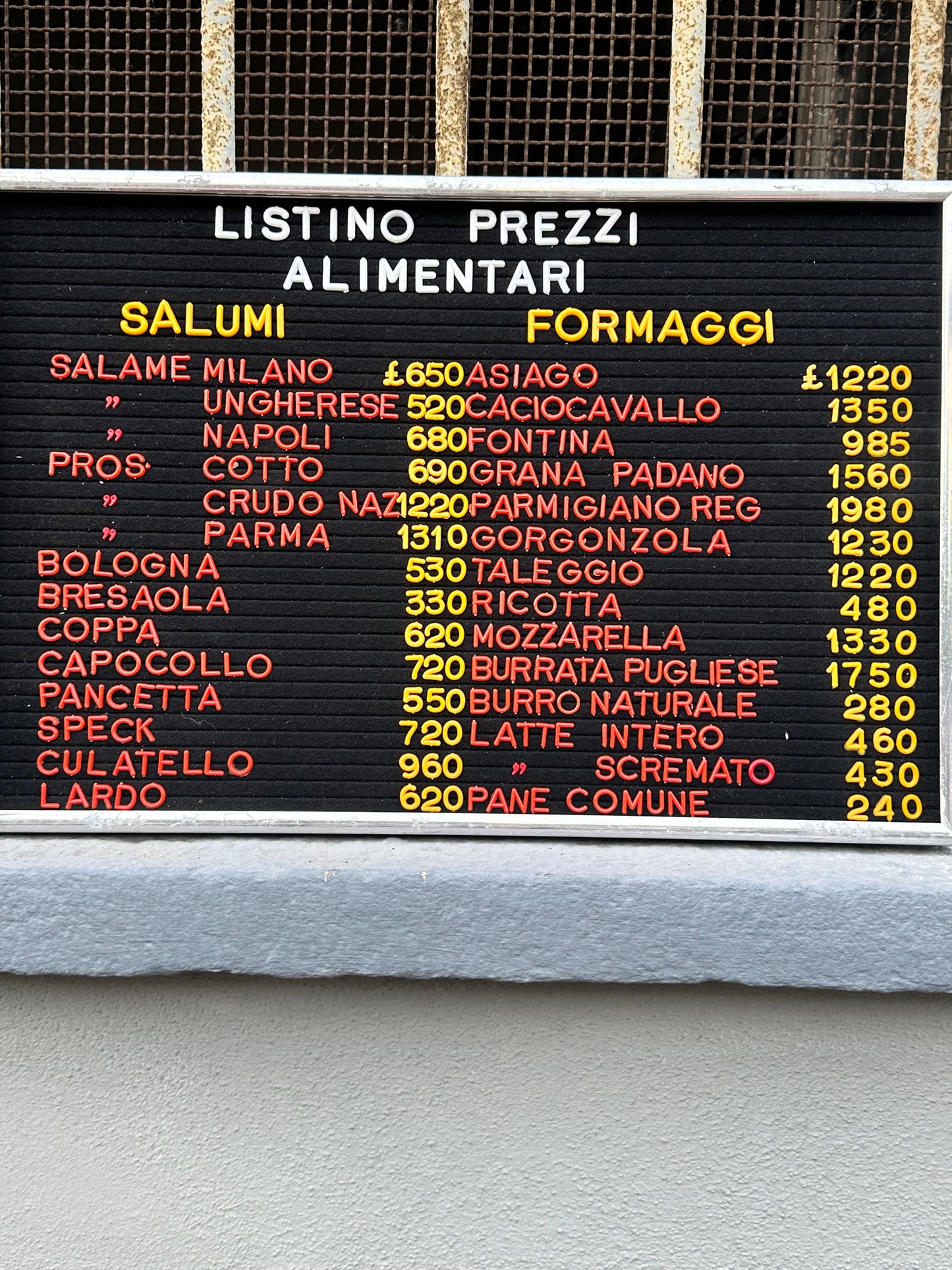 Listino prezzi - Alimentari
