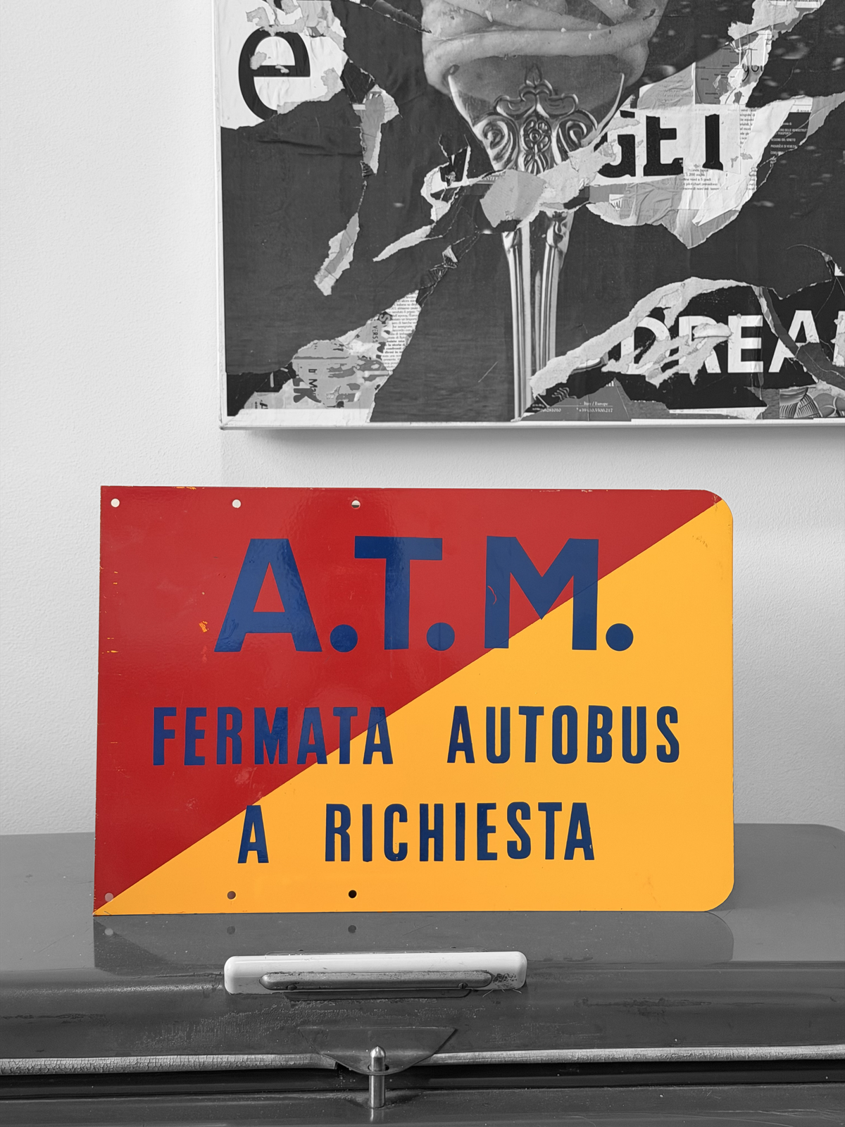 Insegna originale serigrafata- ATM Fermata autobus a richiesta