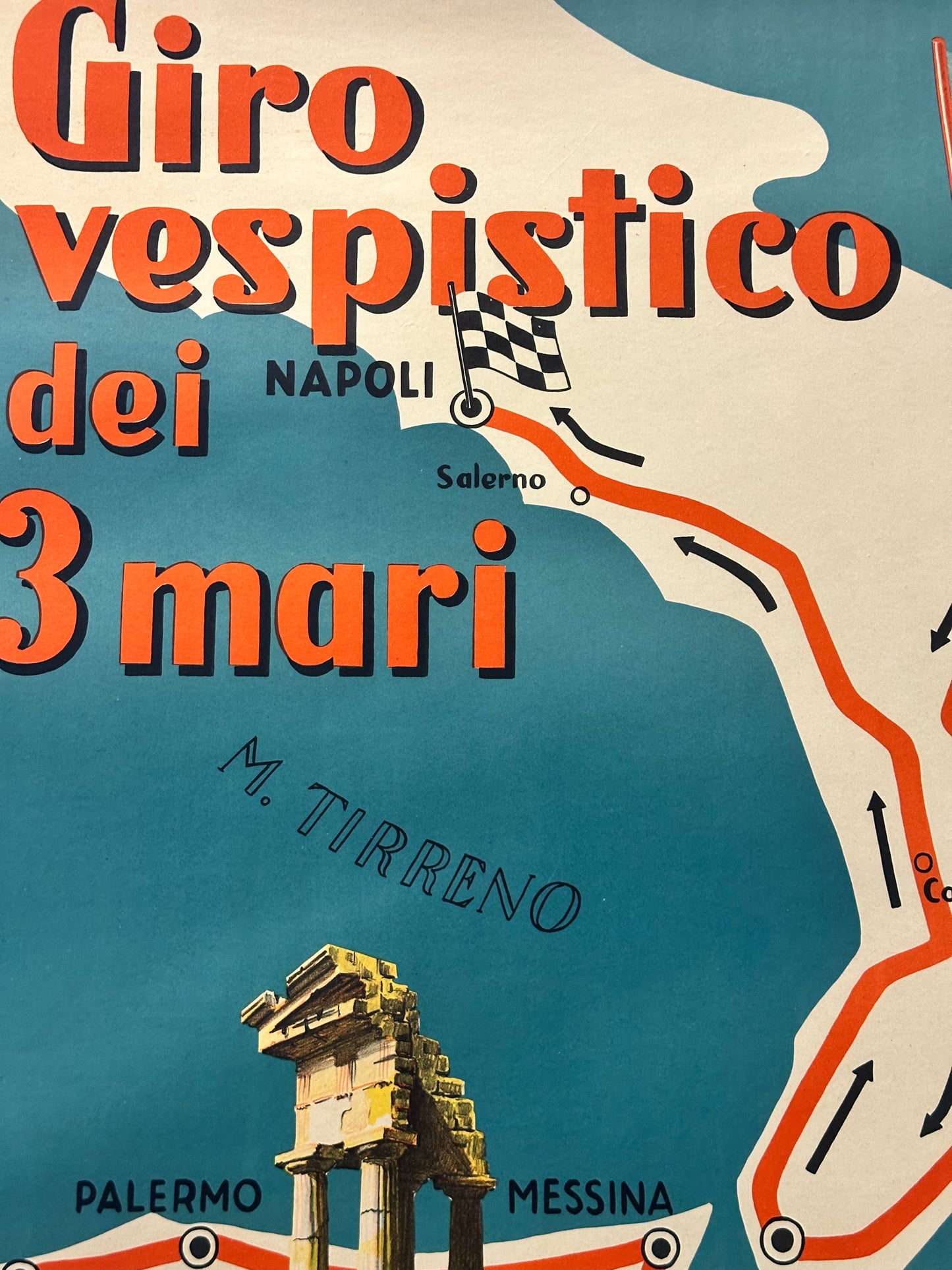 Manifesto pubblicitario originale - Giro Vespistico dei 3 Mari