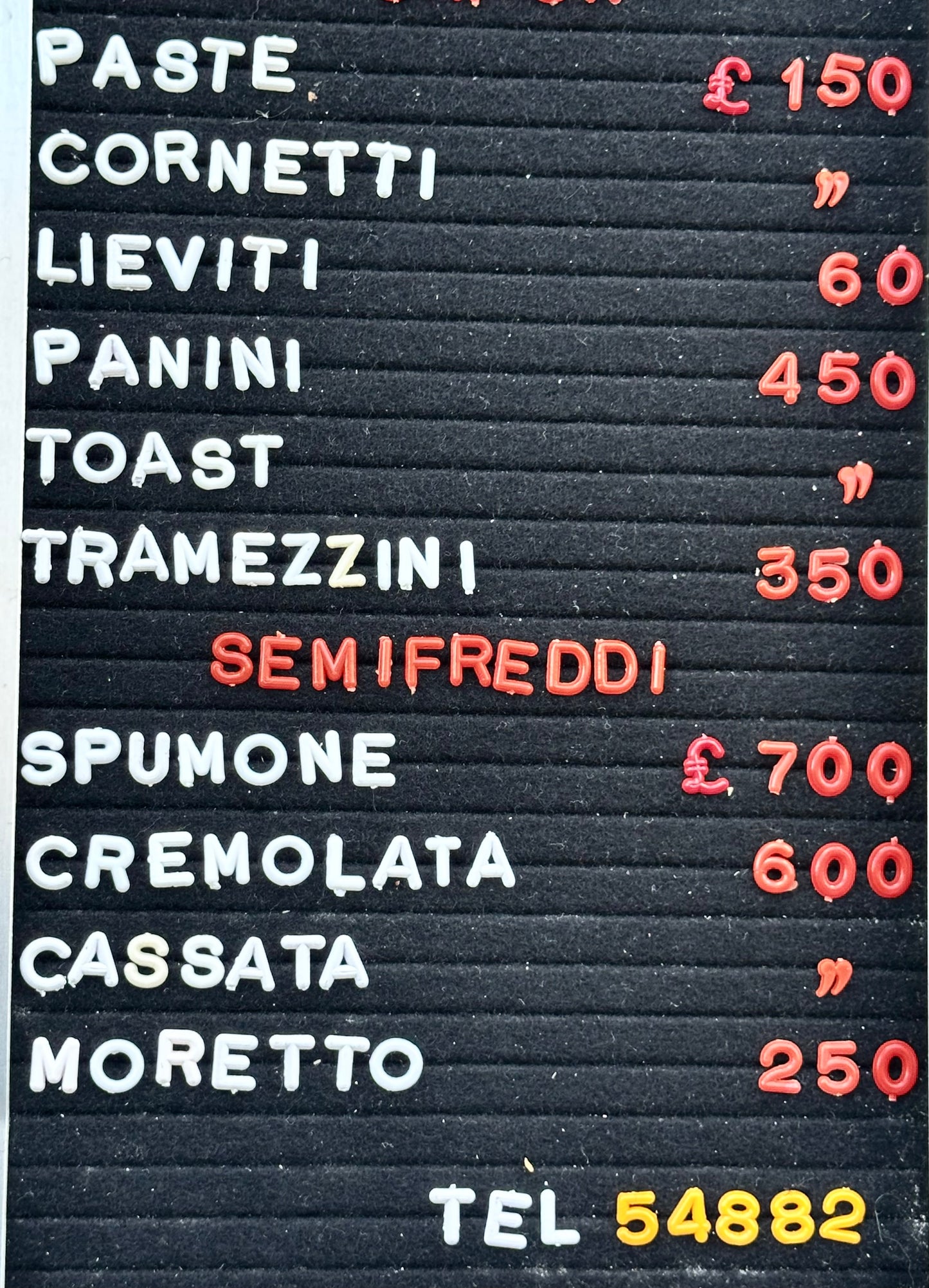 Listino prezzi Bar Milan