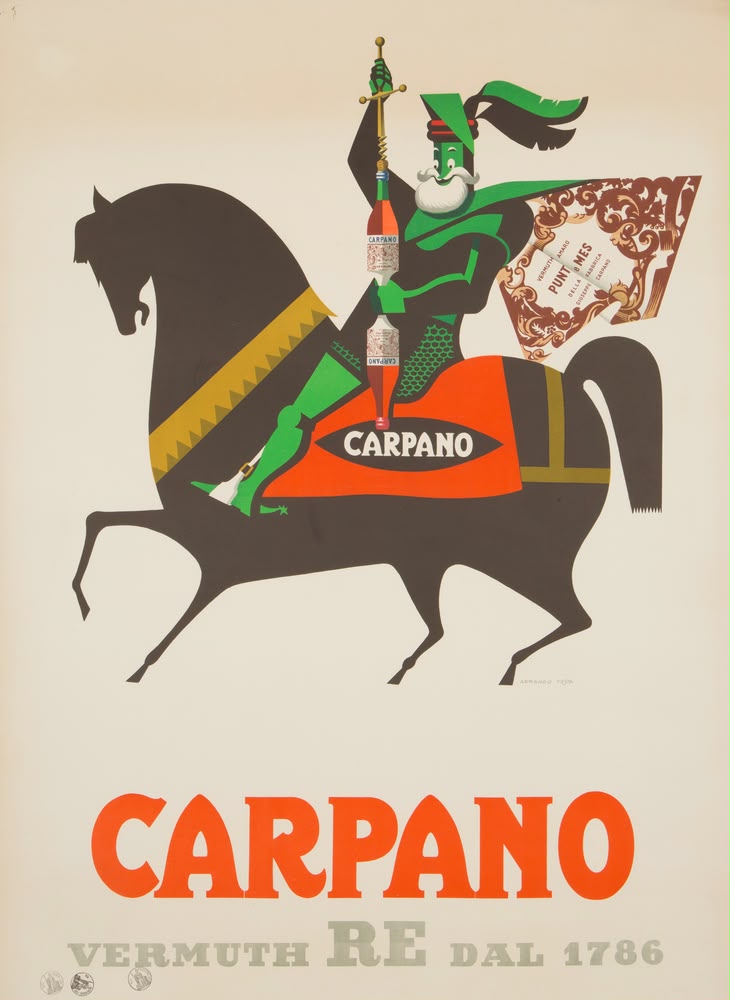 Manifesto originale pubblicitario - Carpano - Punt e Mes, vermuth Re cavallo