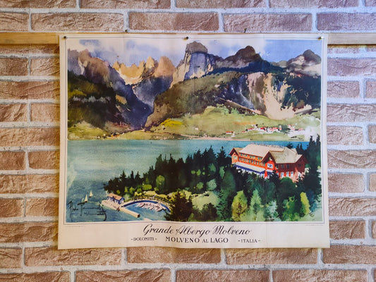 Manifesto originale pubblicitario - Grande albergo Molveno - Dolomiti