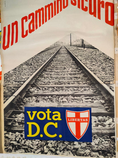Manifesto originale pubblicitario - Vota D.C., un cammino sicuro