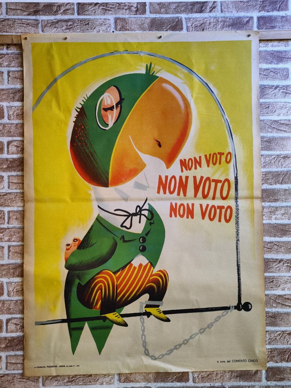 Manifesto originale pubblicitario - Non voto, Comitato Civico - Pappagallo