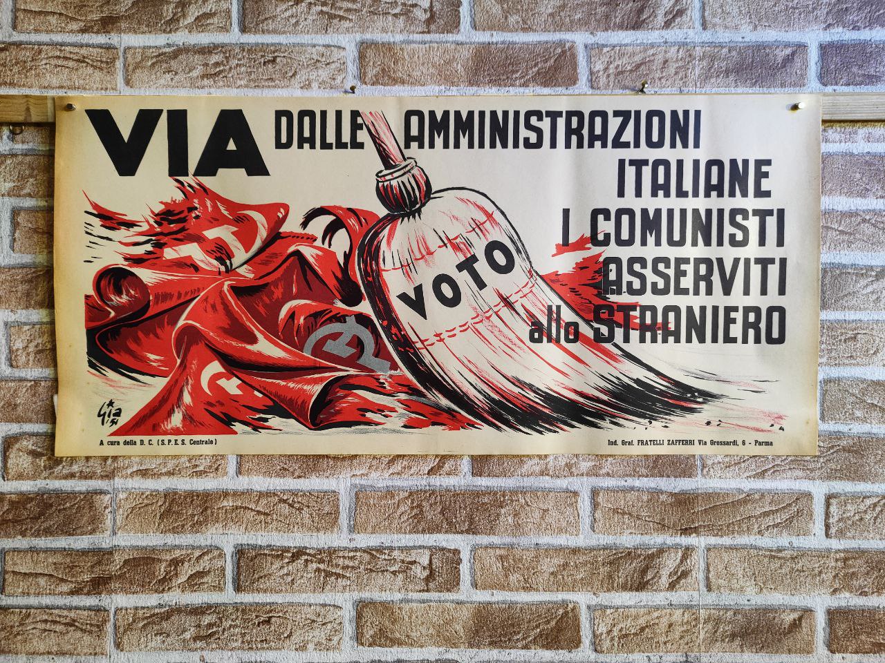 Manifesto originale pubblicitario - Via dalle amministrazioni - D.C. Democrazia Cristiana