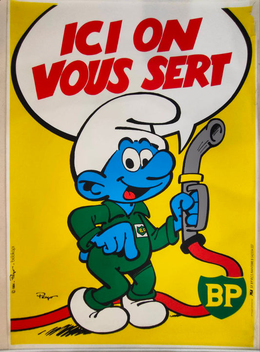 Manifesto originale pubblicitario - BP - Puffi