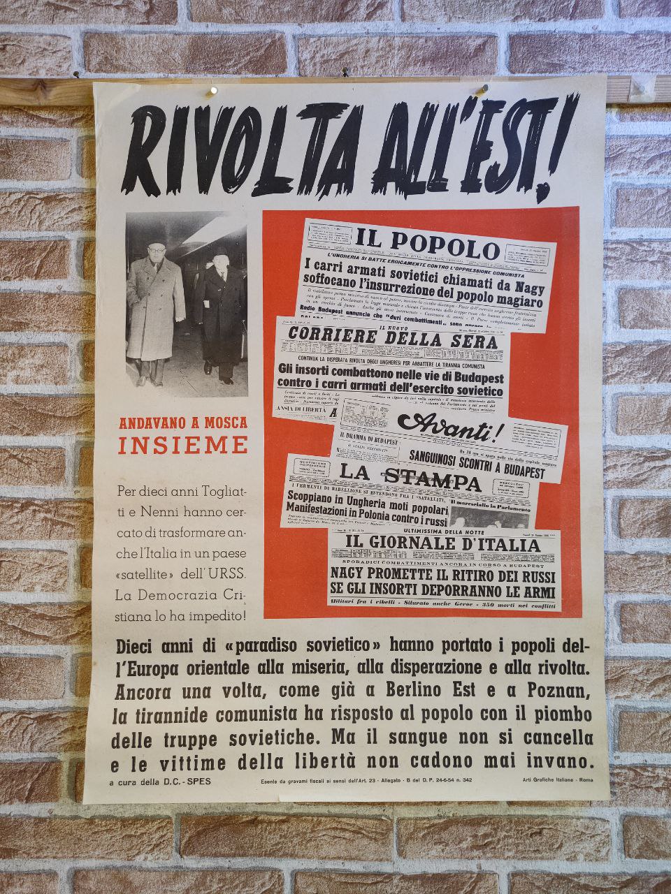 Manifesto originale pubblicitario - D.C. Democrazia Cristiana - Rivolta all'est