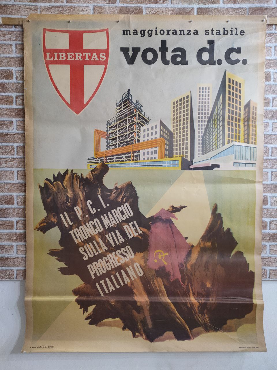 Manifesto originale pubblicitario - D.C. Democrazia Cristiana - Maggioranza stabile