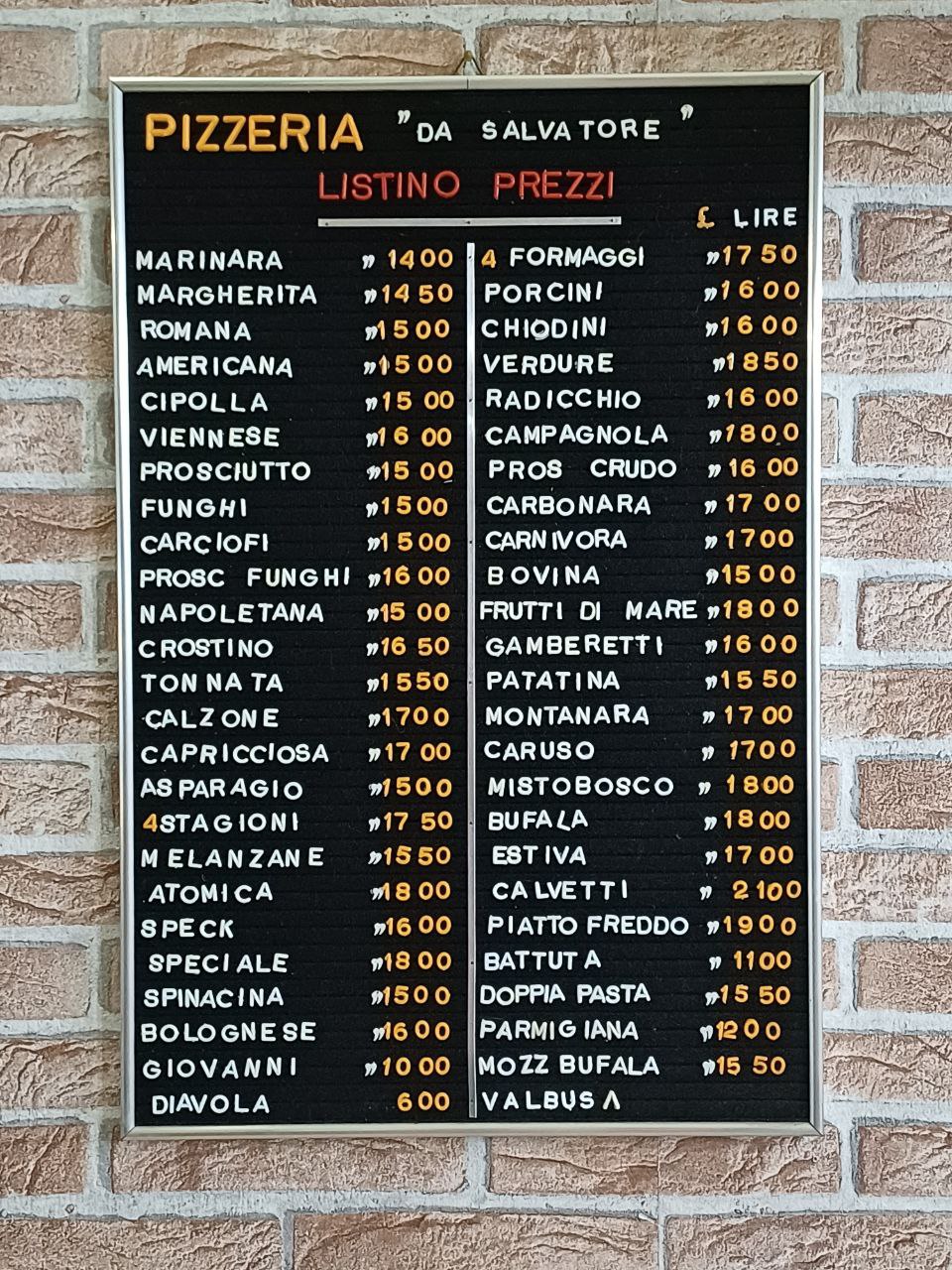 Listino prezzi - Pizzeria