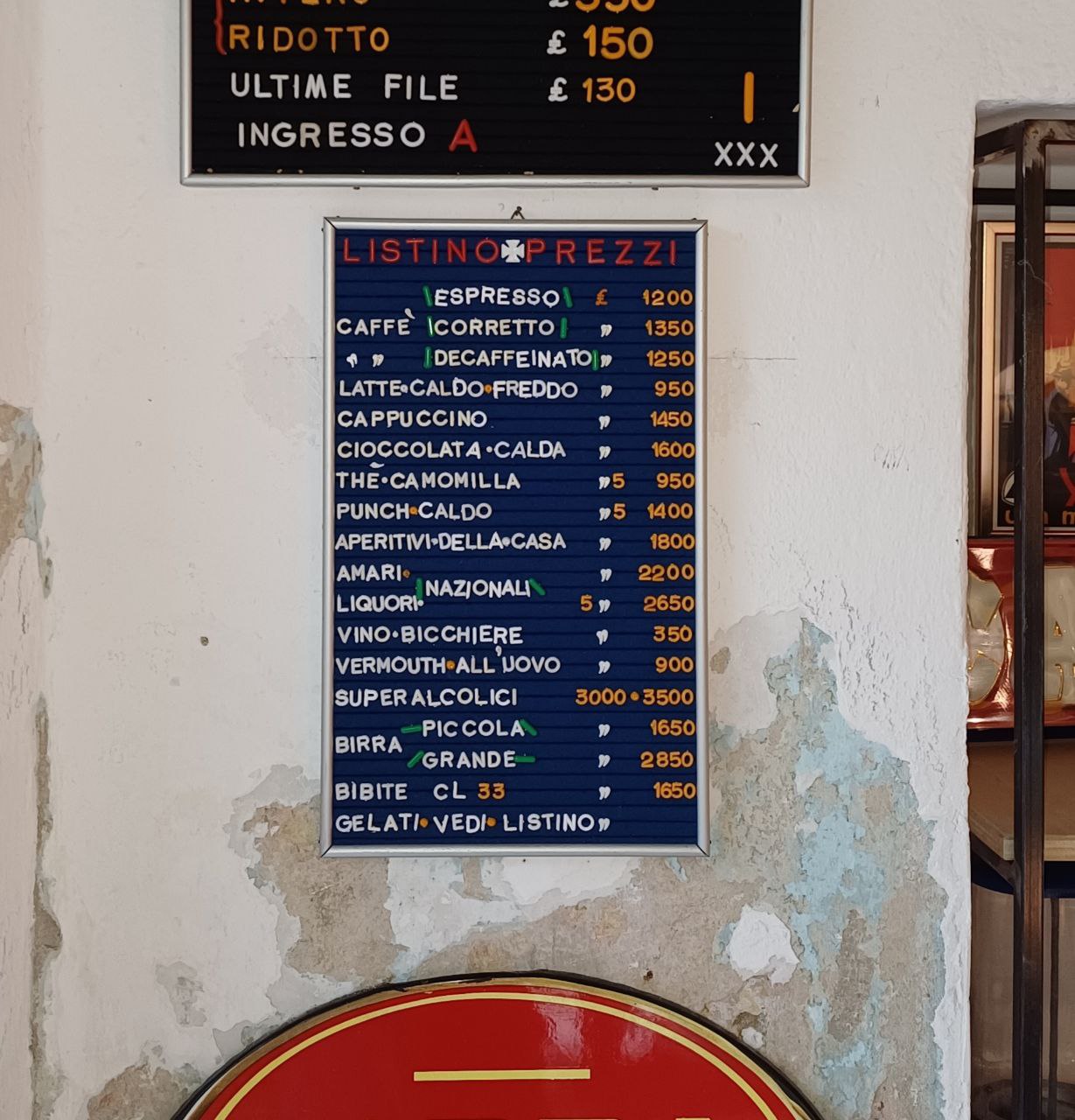 Listino prezzi - Bar