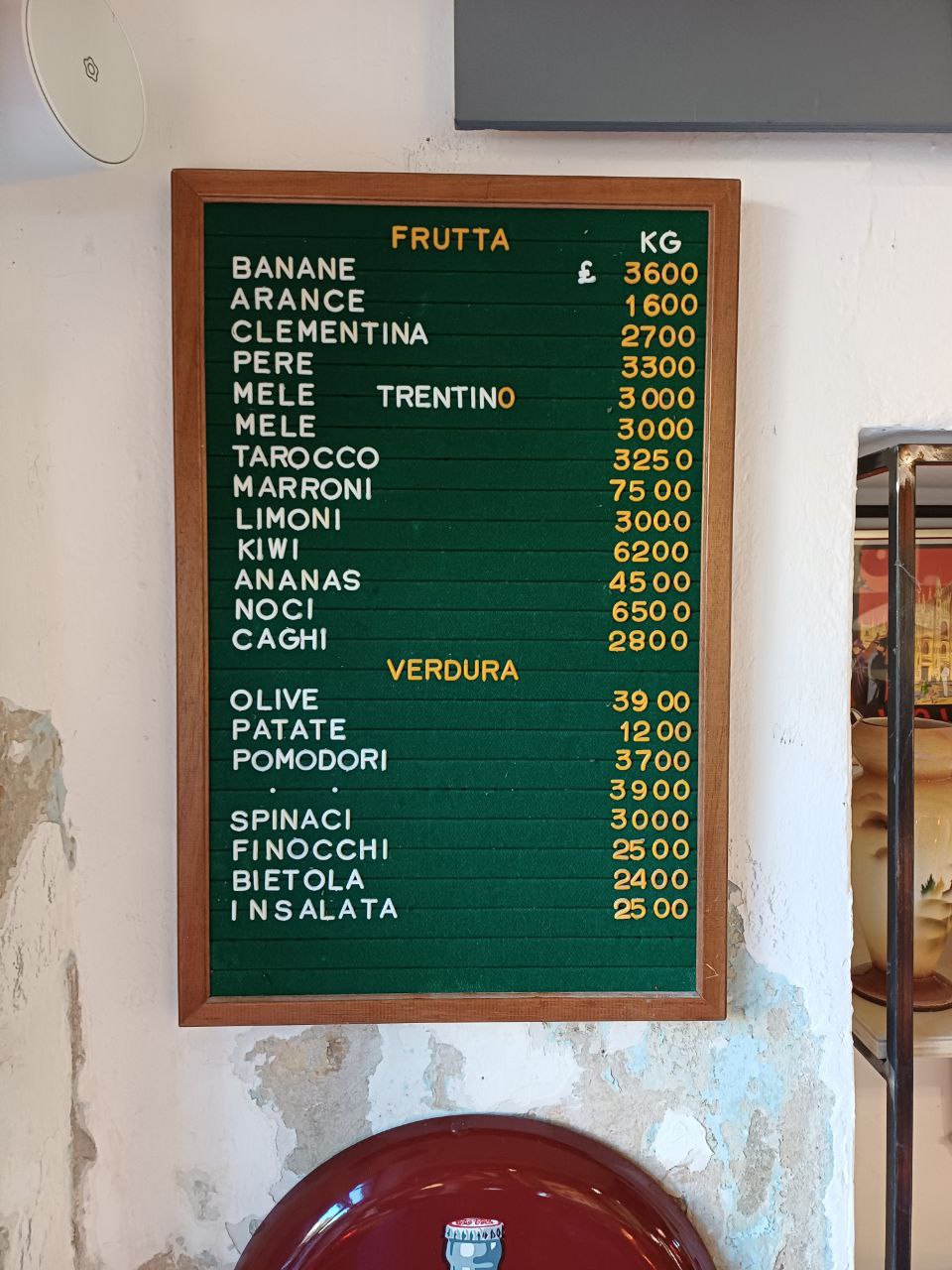 Listino prezzi fruttivendolo