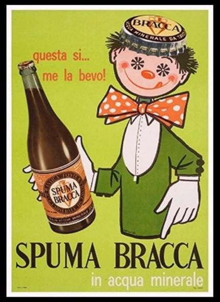 Manifesto originale pubblicitario - Spuma Bracca - Acqua San Pellegrino