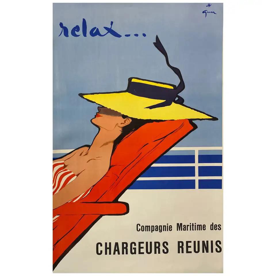 Manifesto originale pubblicitario - Relax - Compagnie Maritime des Chargeurs Reunis