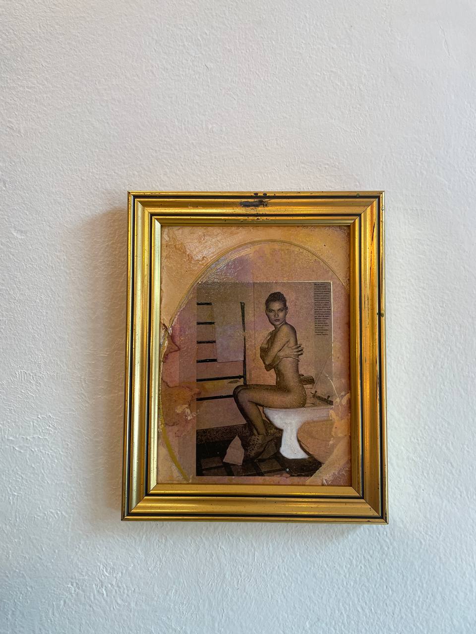 Opera d'arte su legno con cornice vintage