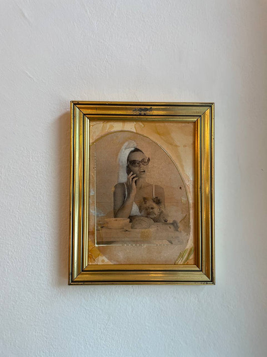 Opera d'arte su legno con cornice vintage