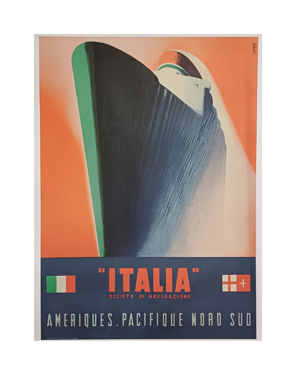 Manifesto originale pubblicitario - Italia Navigazione - Ameriques
