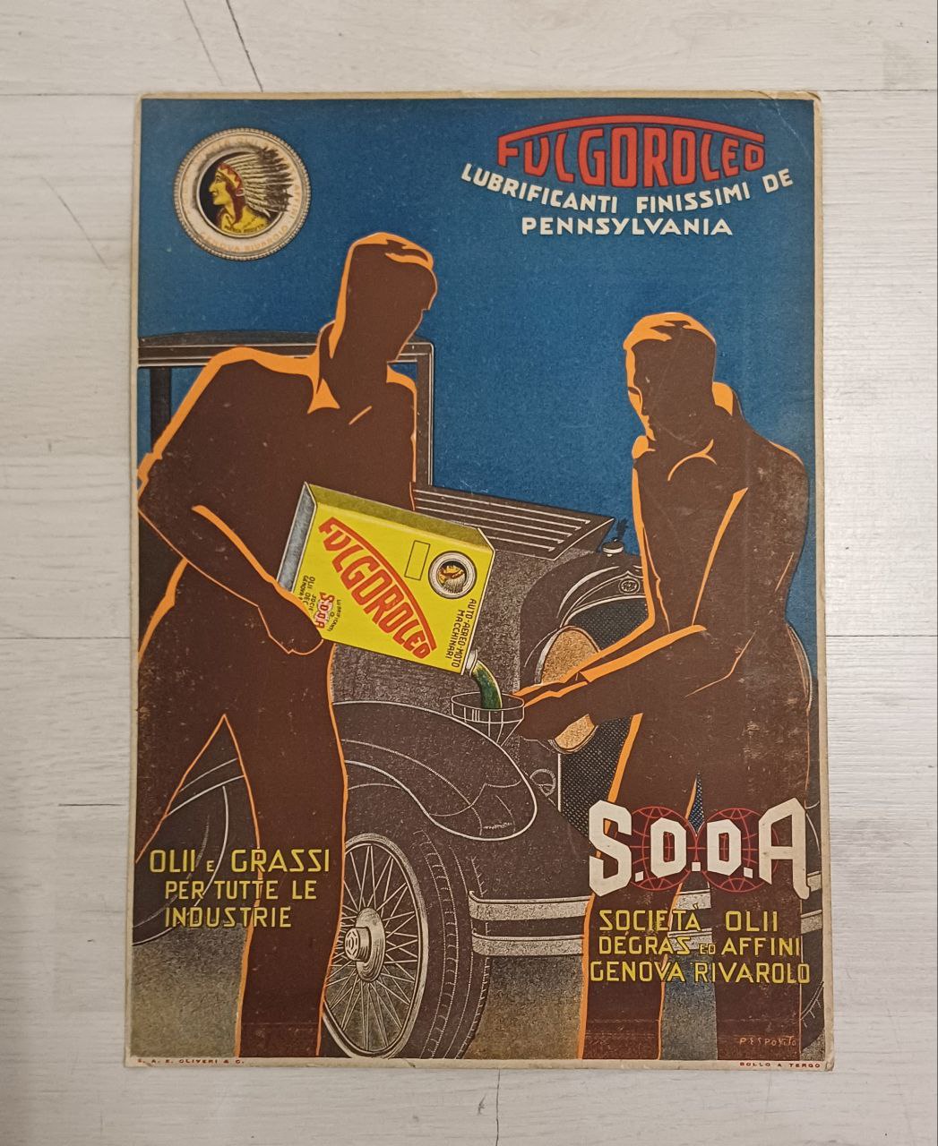 Cartonato originale pubblicitario - Carburante Fulgoroleo - Genova