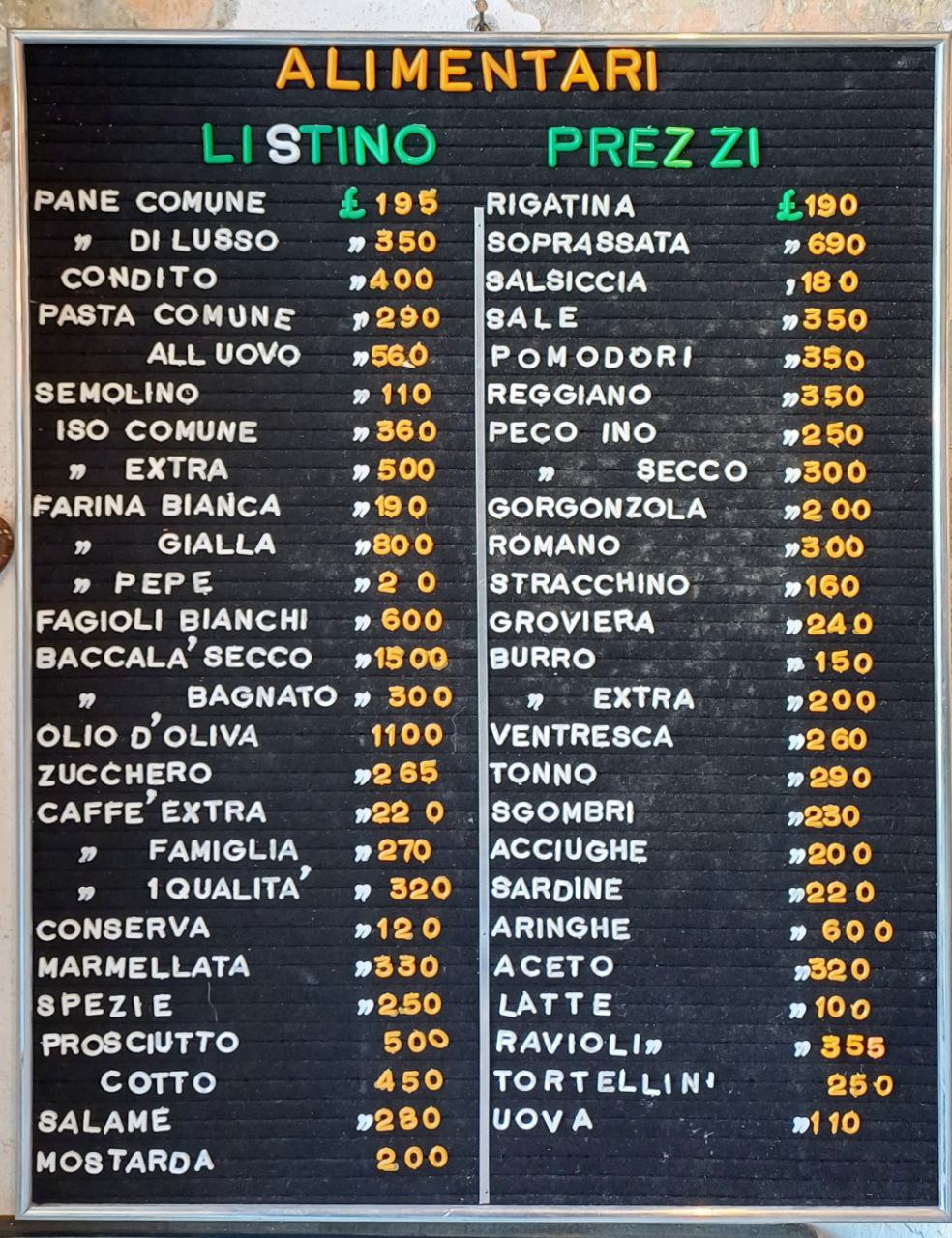 Listino prezzi - Alimentari