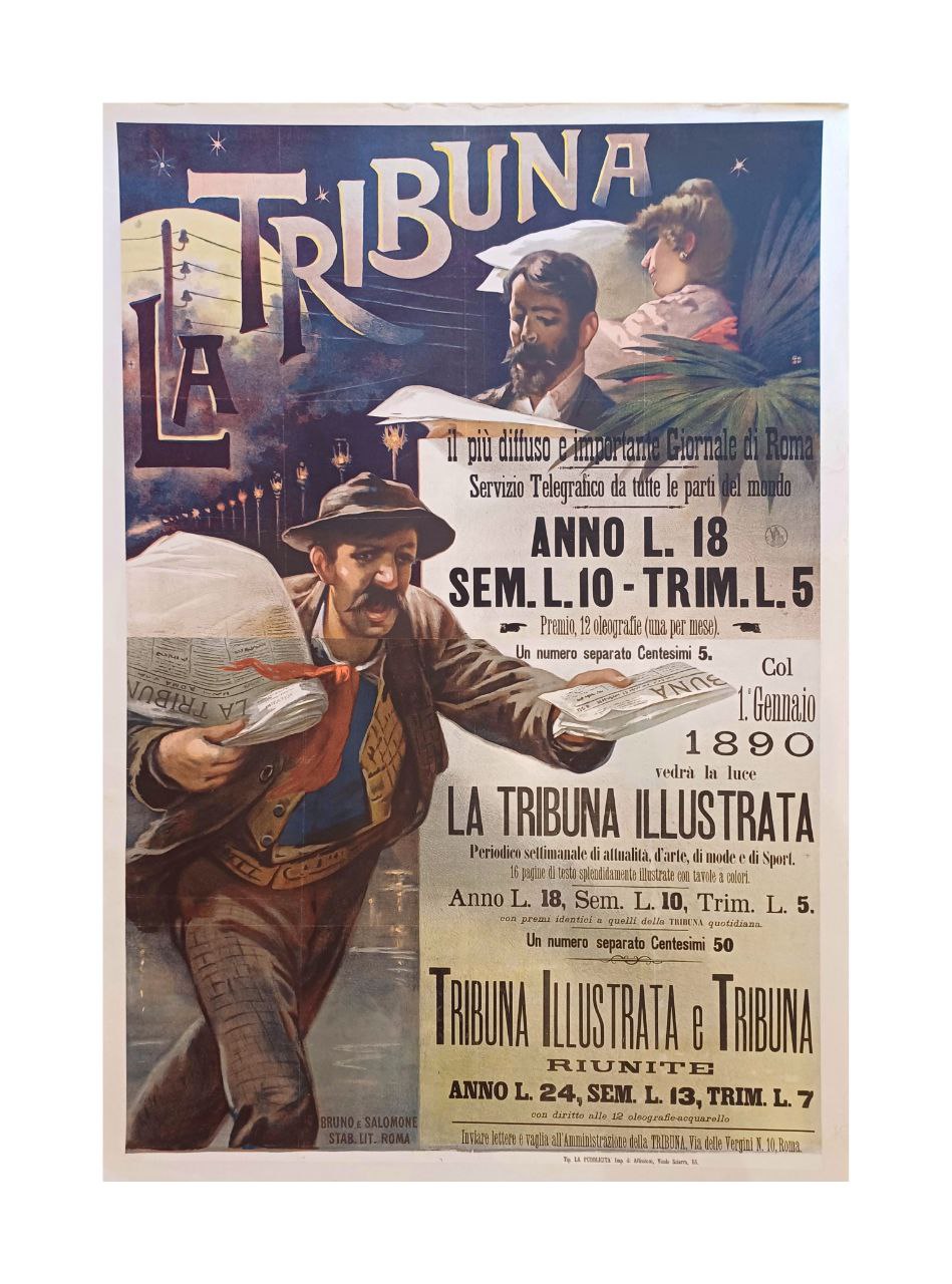 Litografia originale pubblicitaria - La Tribuna - Roma