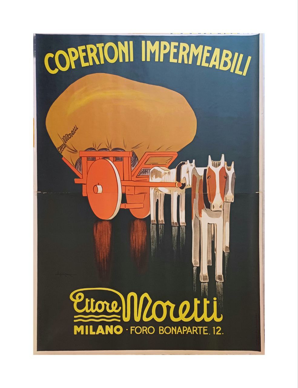 Manifesto originale pubblicitario - Copertoni impermeabili - Ettore Moretti - Milano