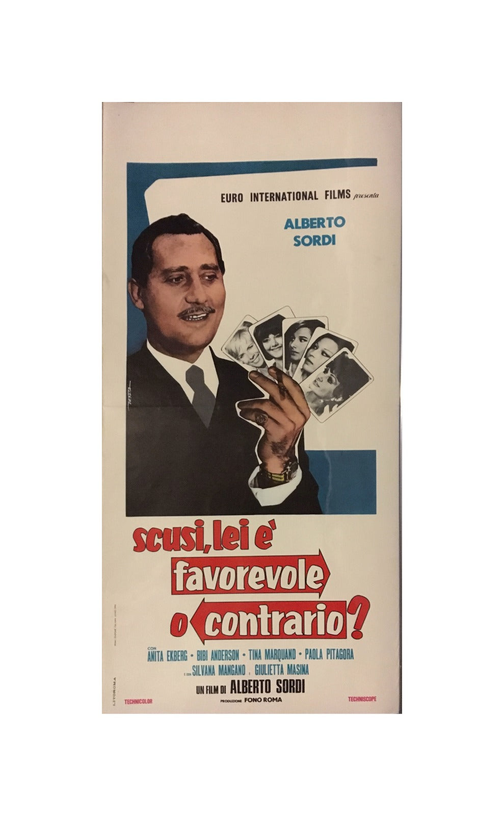 Locandina Di Cinema Originale D'Epoca Scusi Lei È Favorevole O Contrario? 1966 Tortona4Arte
