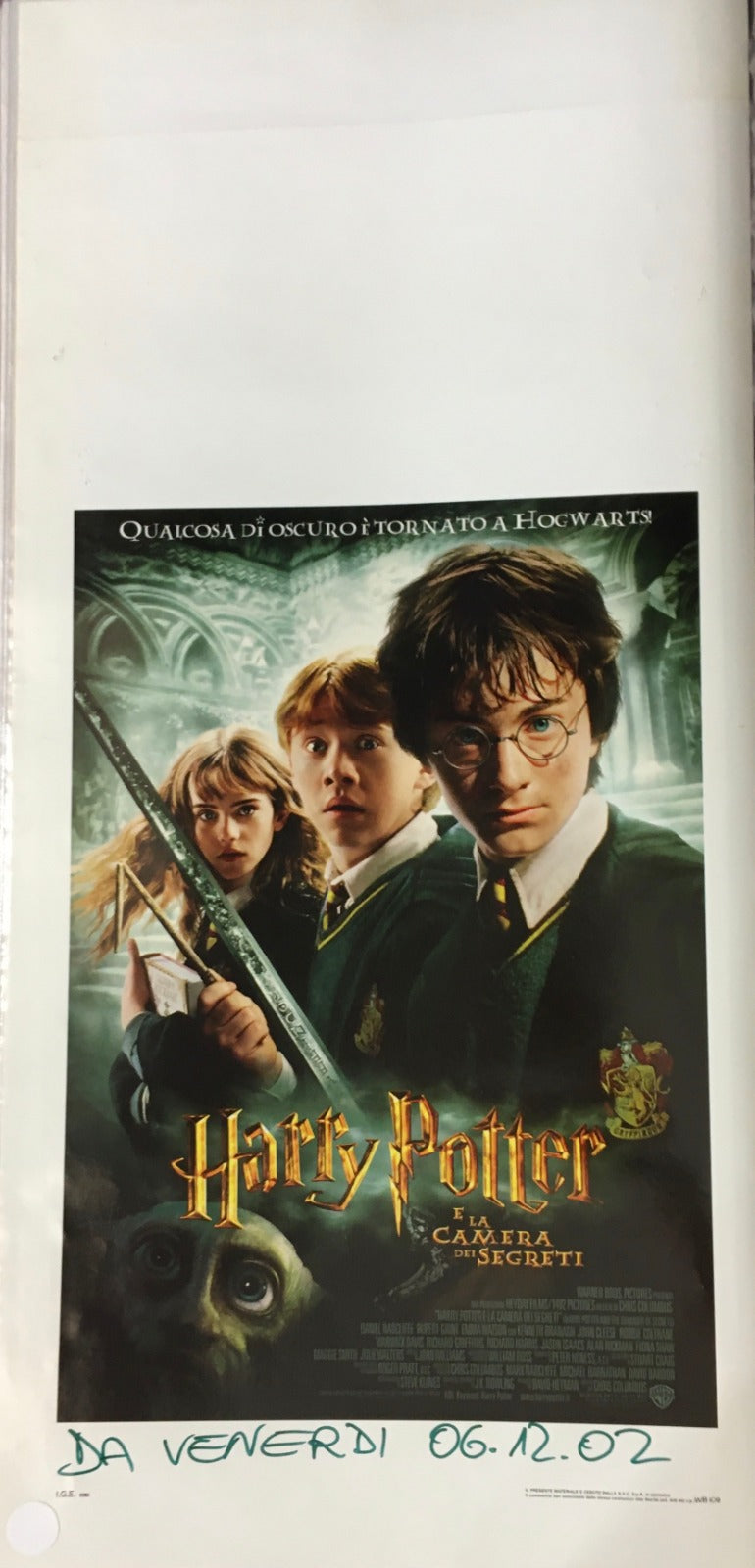 Locandina Di Cinema Originale D'Epoca Harry Potter E La Camera Dei Segreti 2002 Tortona4Arte