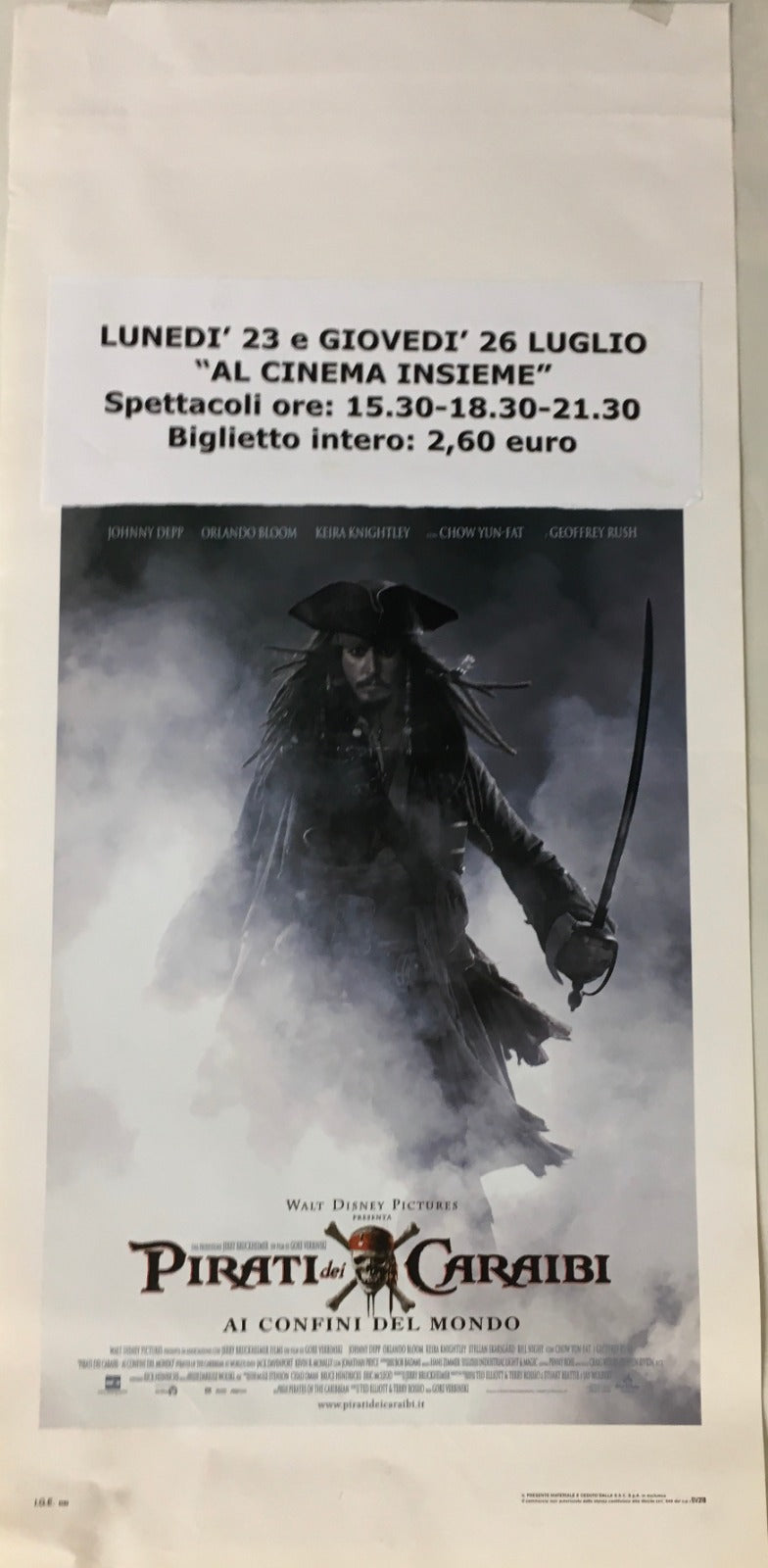 Locandina Di Cinema Originale I Pirati Dei Caraibi - Ai Confini Del Mondo 2007 Tortona4Arte