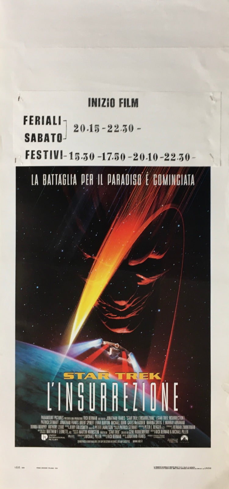 Locandina Di Cinema Originale D'Epoca Star Trek – L'insurrezione 1999 Tortona4Arte