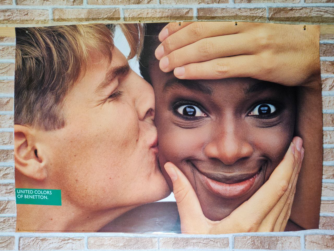 Manifesto pubblicitario originale d'epoca - Benetton 1991 (Bacio) Tortona4Arte