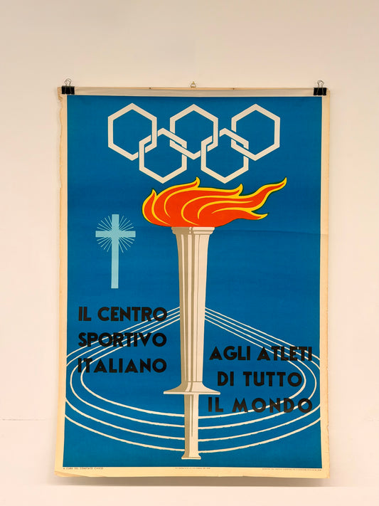 Manifesto pubblicitario originale - Centro sportivo italiano Fiaccola olimpica