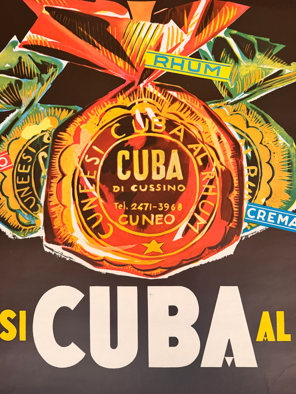 Manifesto pubblicitario originale -  Cuneesi Cuba al Rhum (Cuneo)
