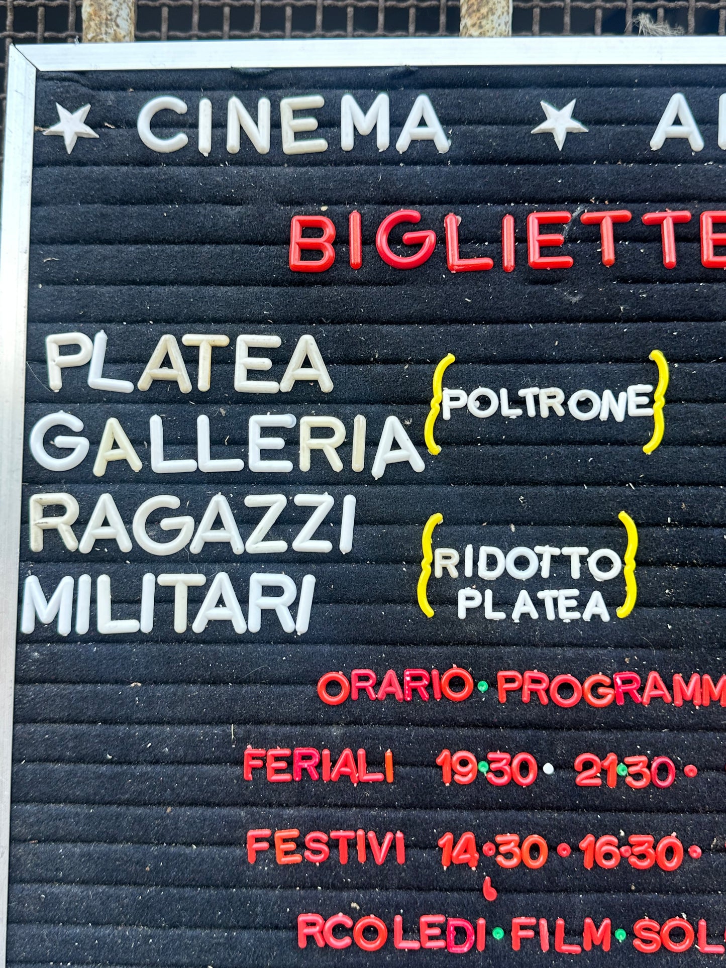 Listino prezzi - Cinema Ariston