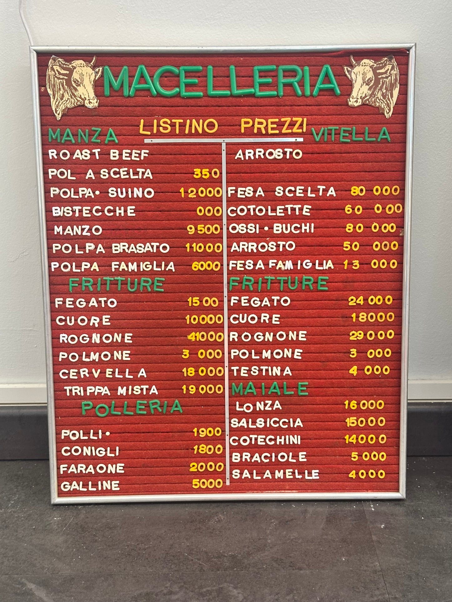 Listino prezzi - Macelleria