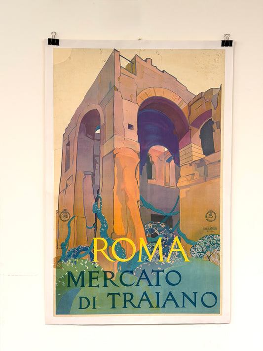 Manifesto pubblicitario originale - Roma Mercato Traiano ENIT
