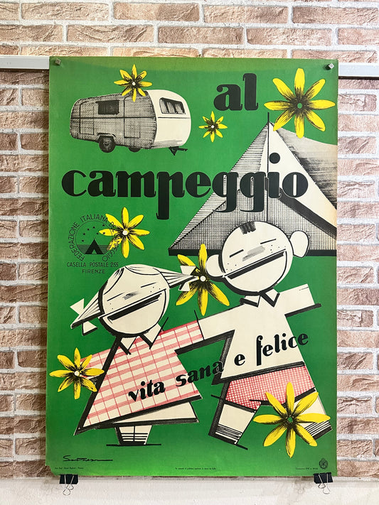 Manifesto pubblicitario originale -   ENIT Al campeggio Firenze