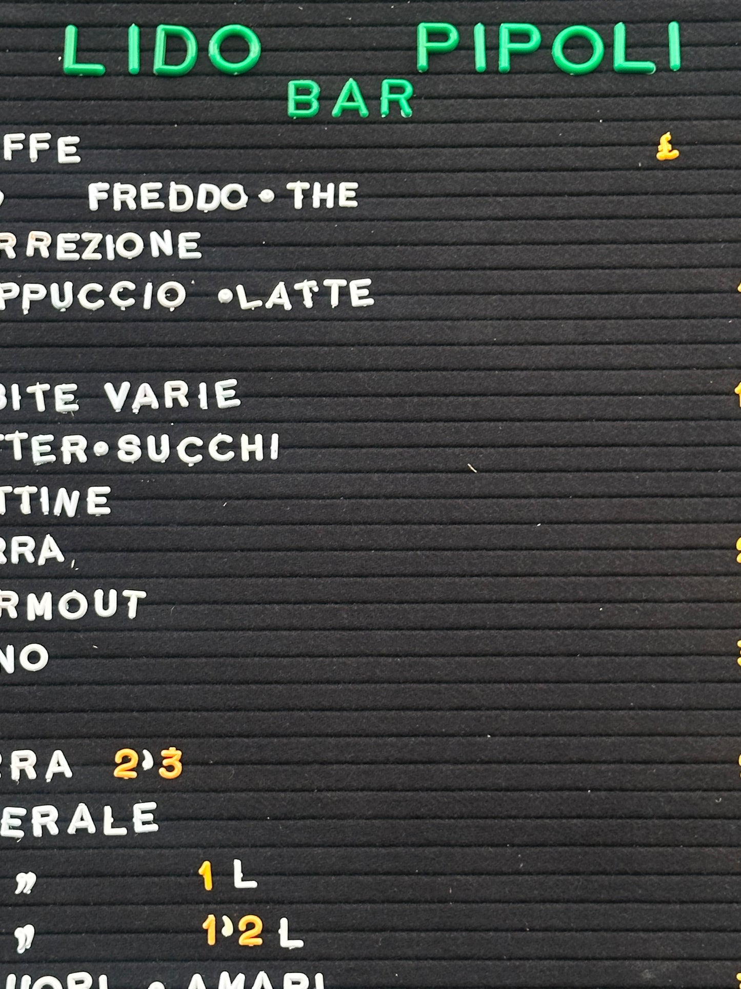 Listino prezzi - Bar Lido Pipoli