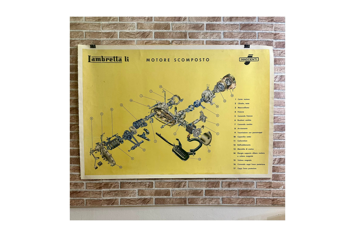 Manifesto originale pubblicitario - Spaccato motore Lambretta