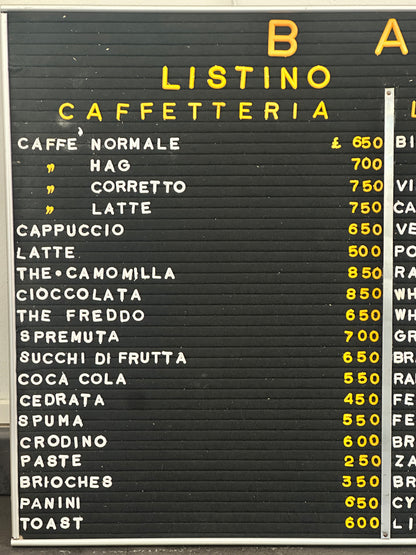 Listino prezzi - Bar Caffeteria