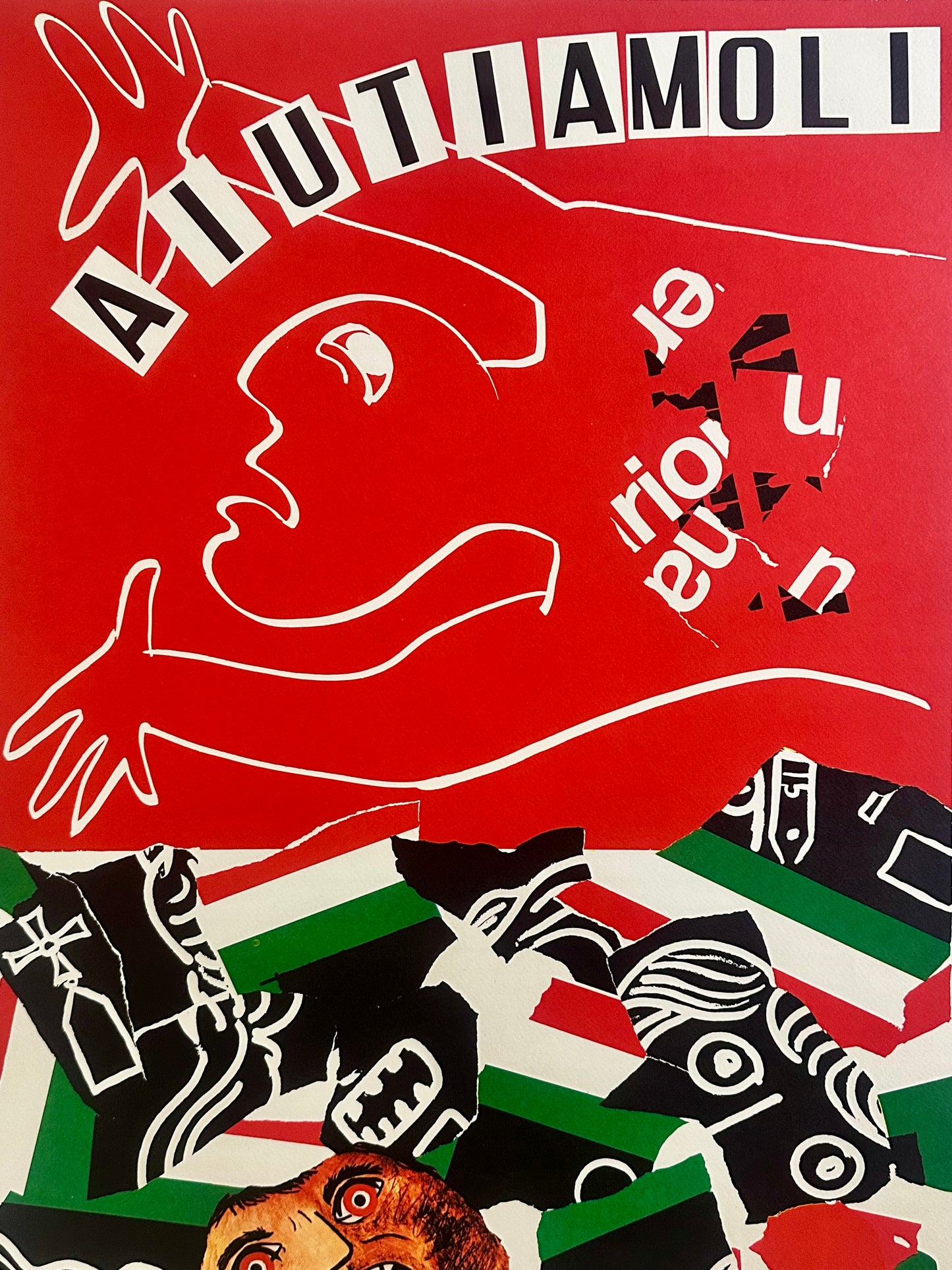 Manifesto pubblicitario originale - Aiutamoli - Enrico Baj