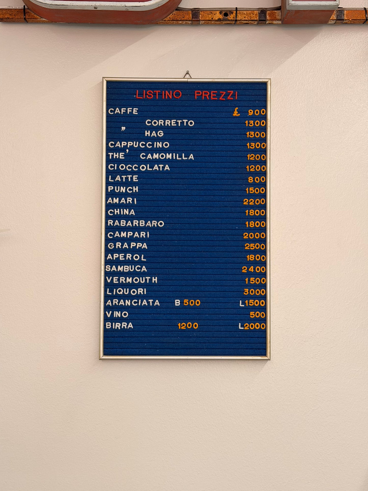 Listino prezzi - Bar