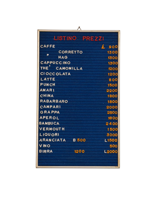 Listino prezzi - Bar