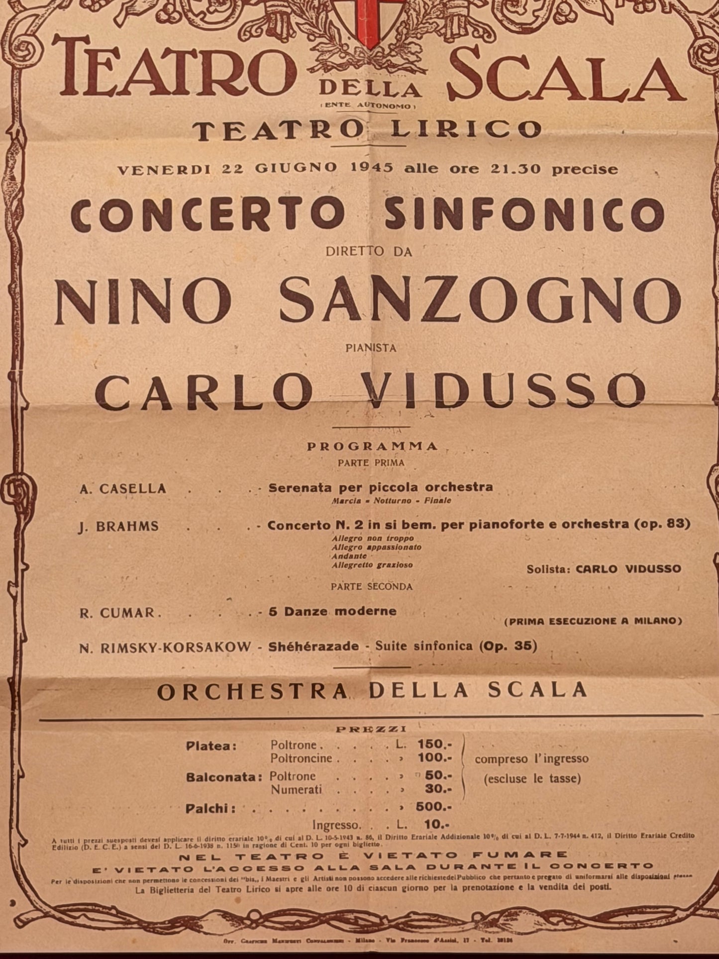 Locandina originale Teatro la Scala Milano