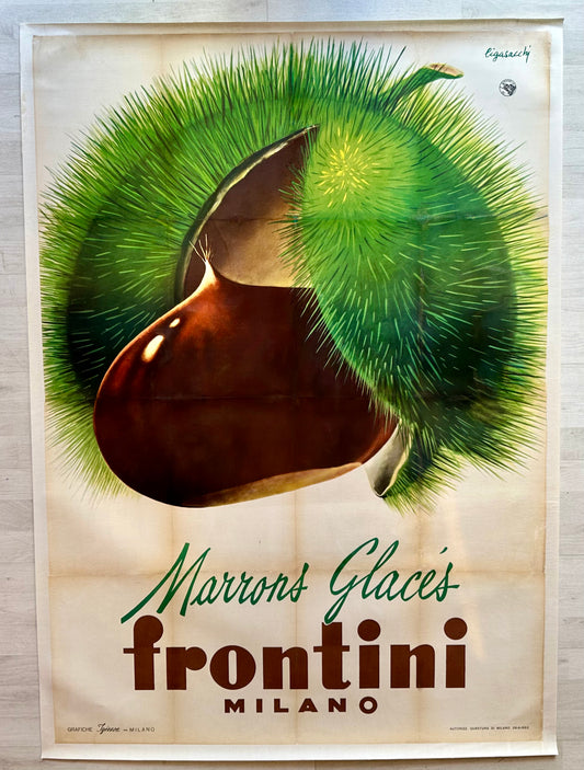 Manifesto pubblicitario originale - Marrons Glacés frontini Milano