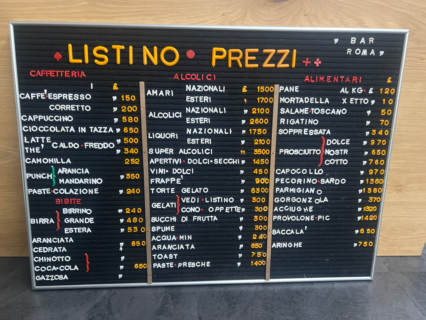 Listino prezzi - Bar Roma