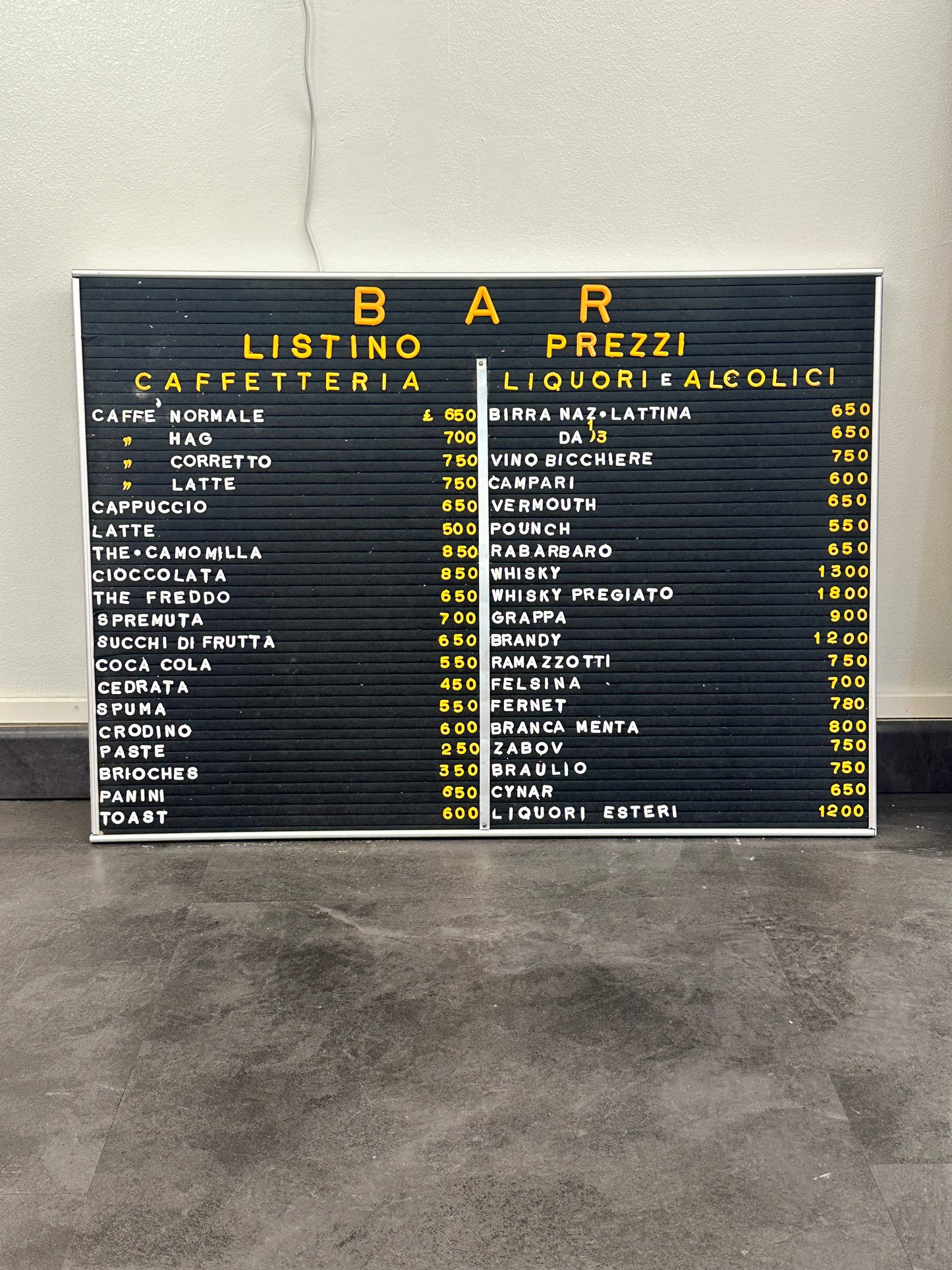 Listino prezzi - Bar Caffeteria