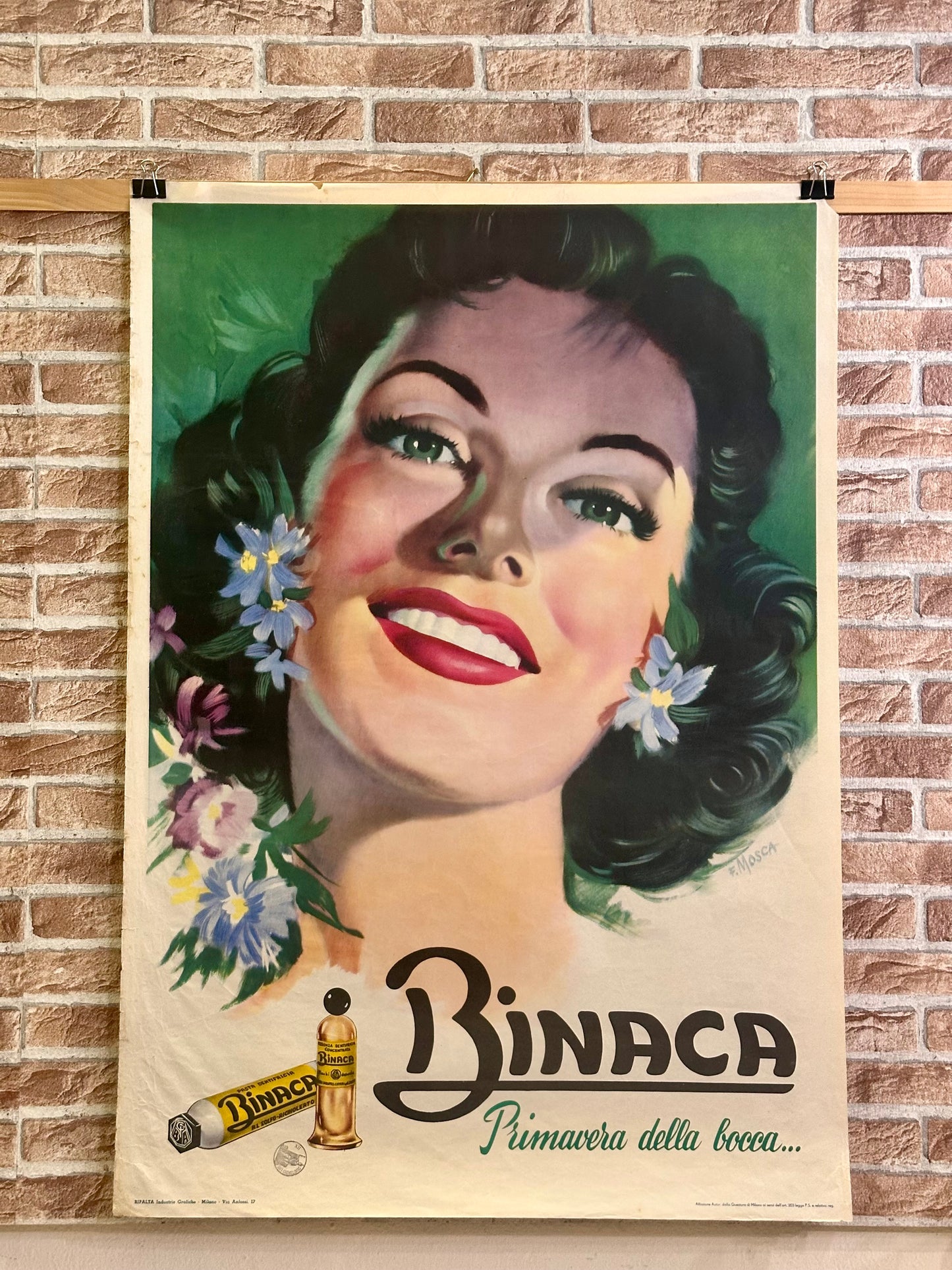 Manifesto originale pubblicitario - dentifricio Binaca